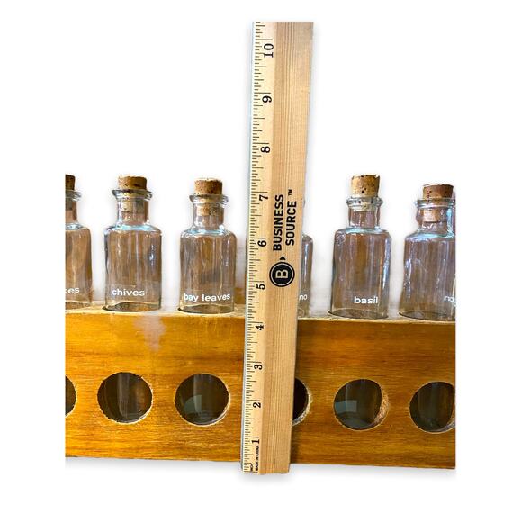 Vintage Spice rack Propagation Wood Stand 8 Bottles Glass - Picture 7 of 8